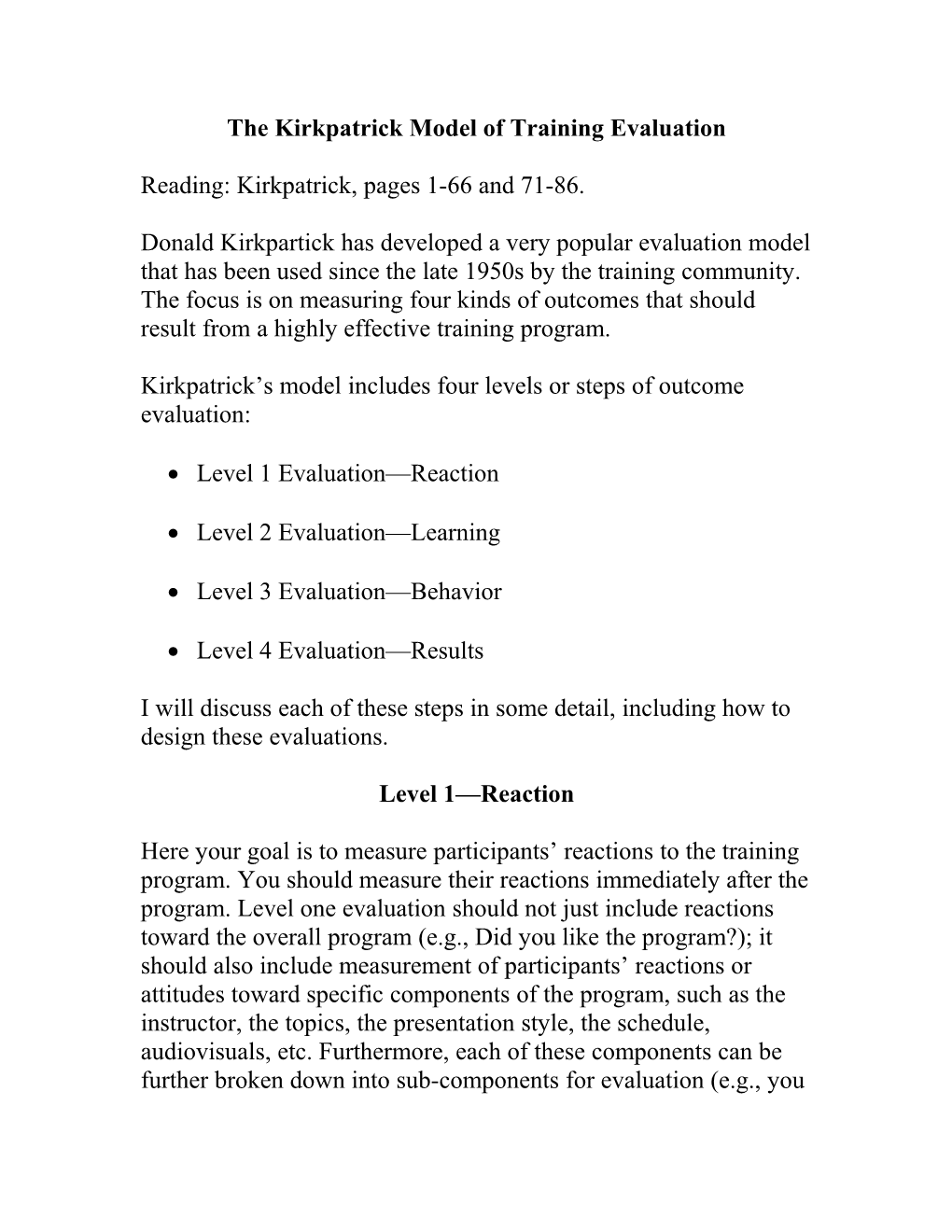Kirkpatrick S Four-Level Model of Training Evaluation