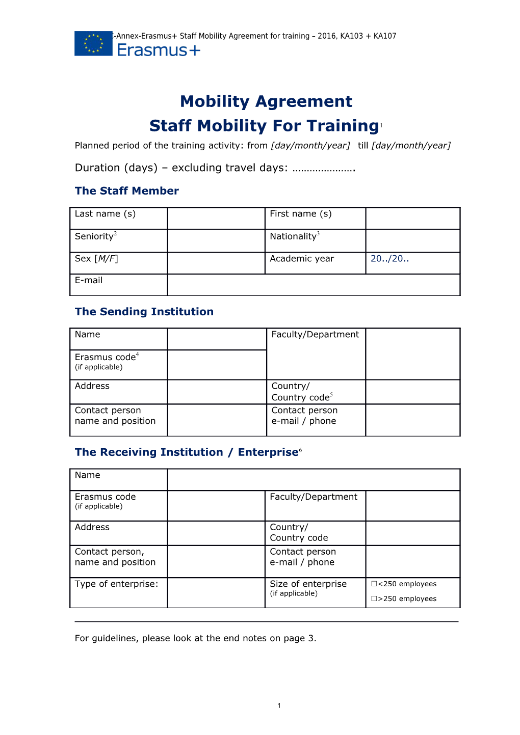 Gfna-II.7-C-Annex-Erasmus+ Staff Mobility Agreement for Training 2016, KA103 + KA107