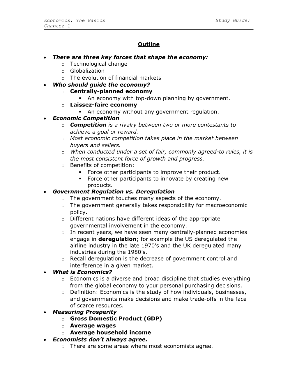 Economics: the Basicsstudy Guide: Chapter 1