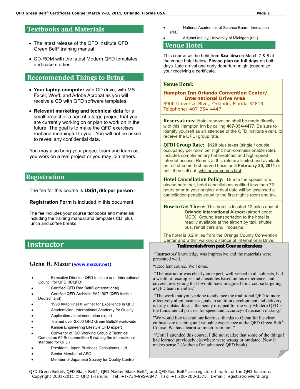 QFD Green Belt(R) Certificate Course Brochure