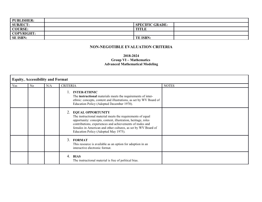 Non-Negotible Evaluation Criteria