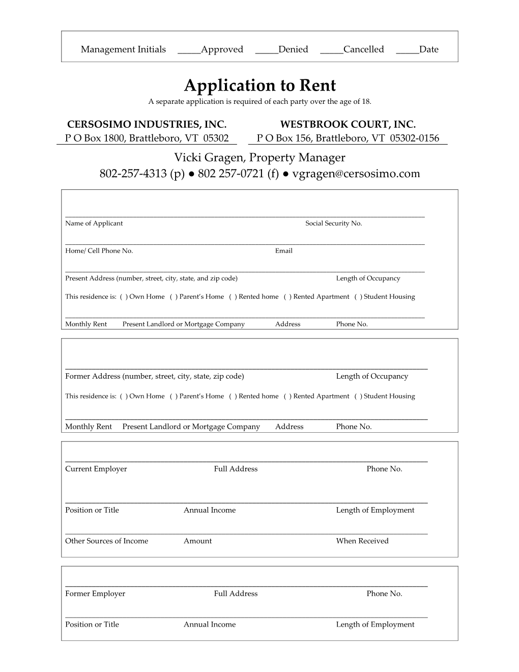 Application to Rent