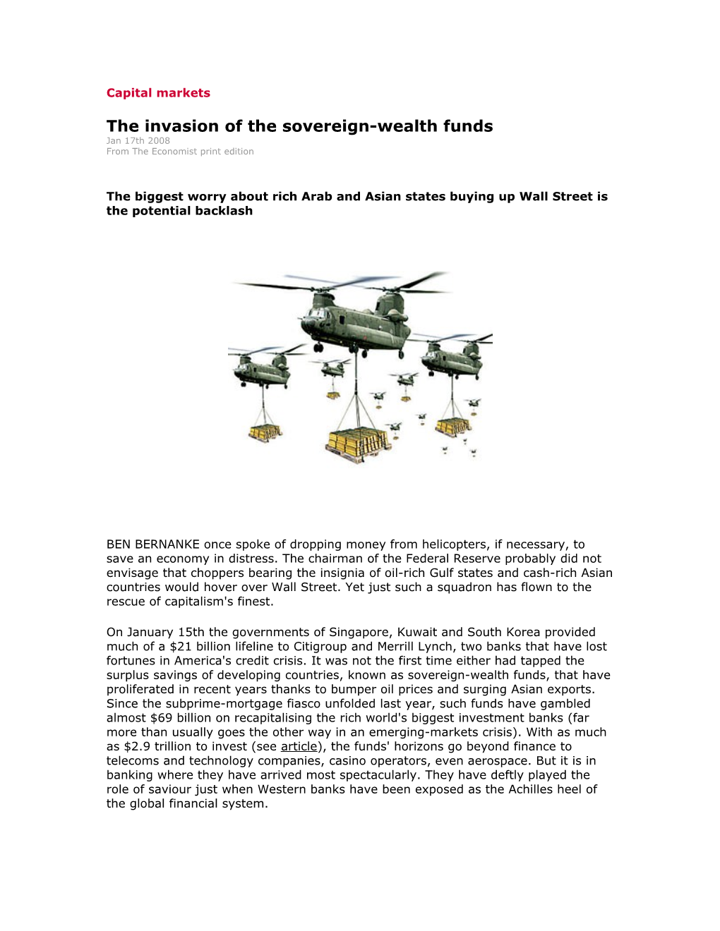 Capital Markets the Invasion of the Sovereign-Wealth Funds
