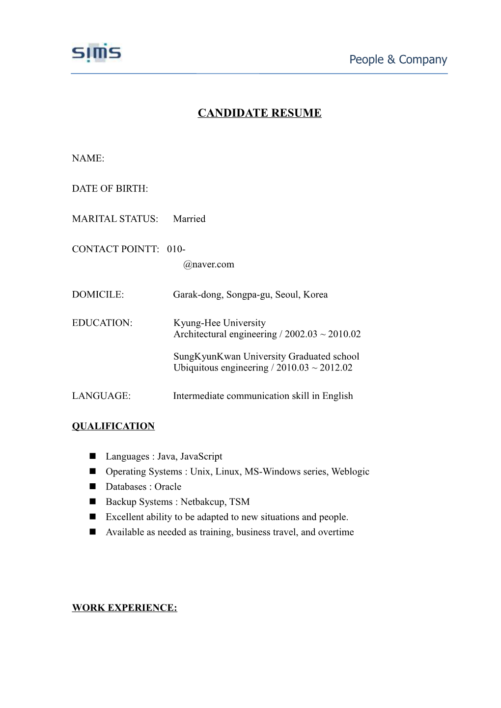 Candidate Resume