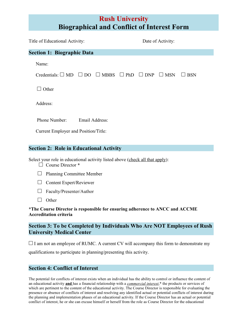 Biographical and Conflict of Interest Form s1