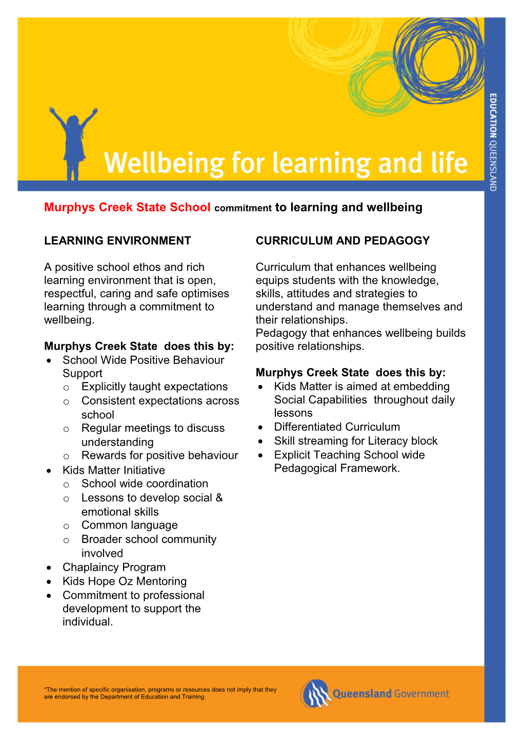 Murphys Creek State School Commitment to Learning and Wellbeing