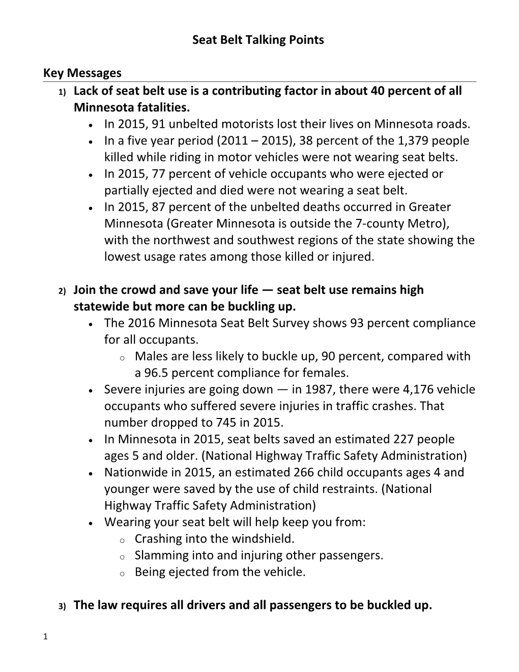 Seat Belt Talking Points