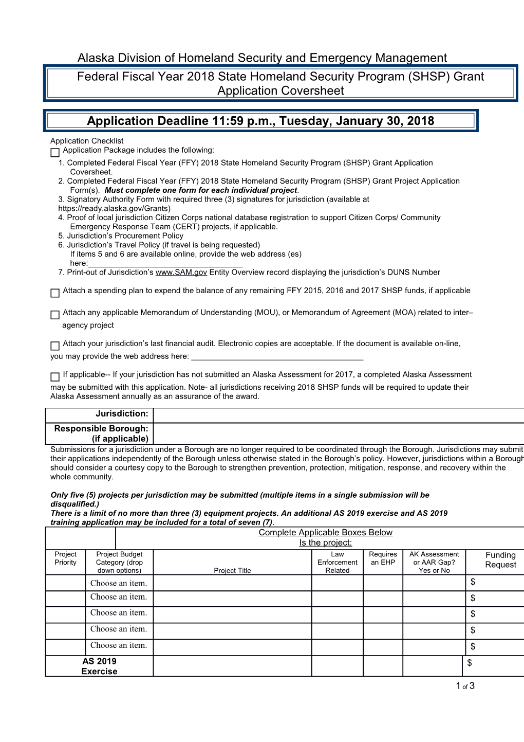 Federal Fiscal Year 2008 Homeland Security Grant Program Application Coversheet