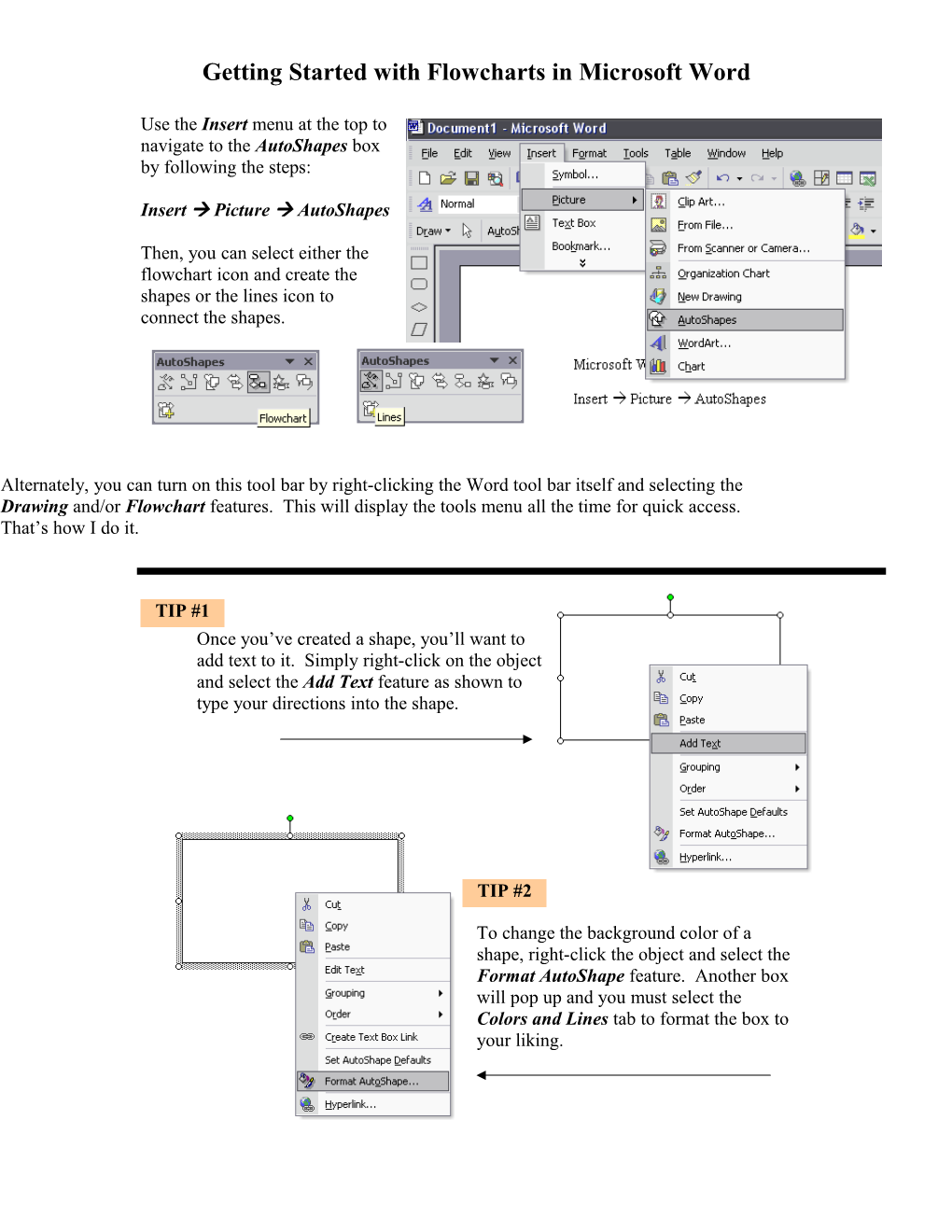 Microsoft Word Flowchart Guidelines and Suggestions
