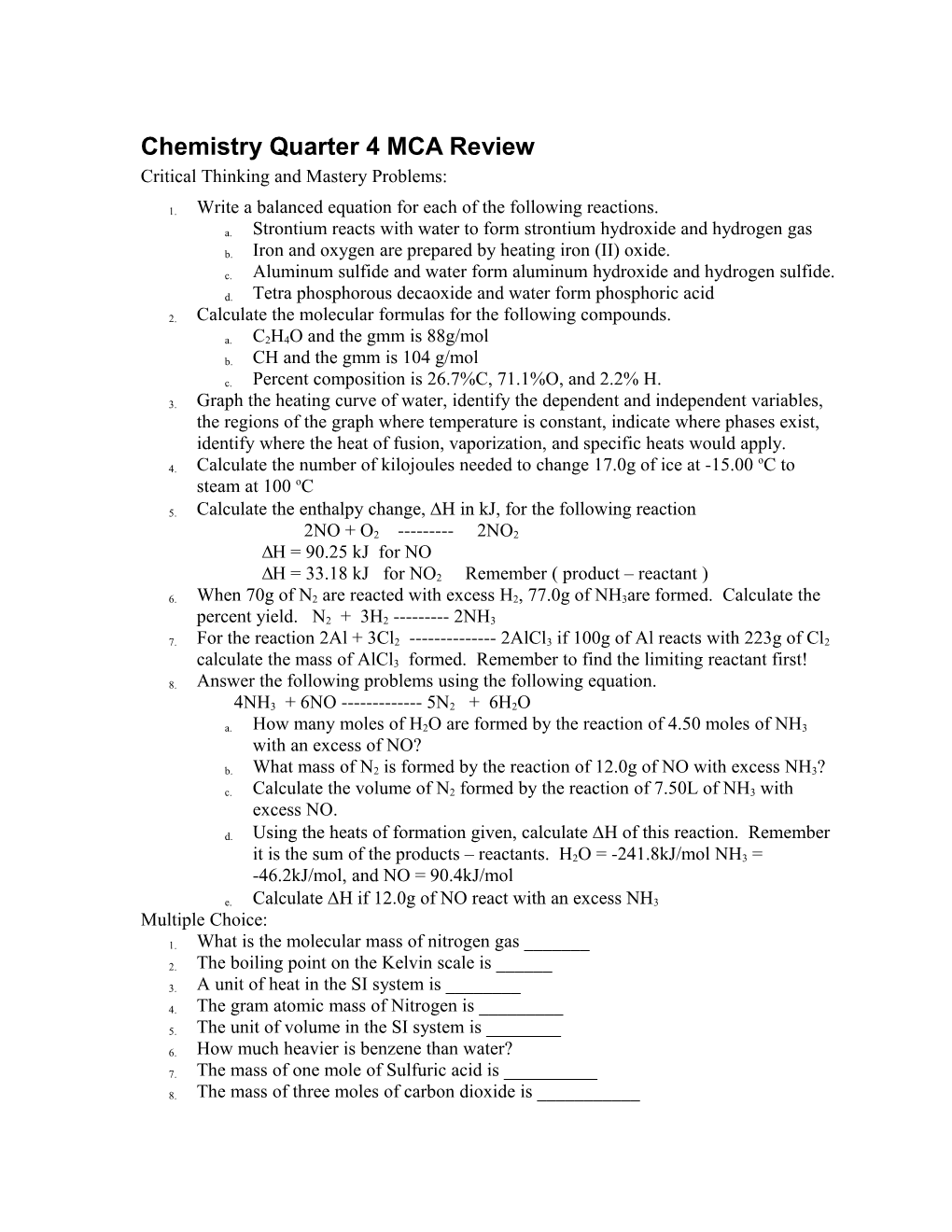 Chemistry Final Review s1