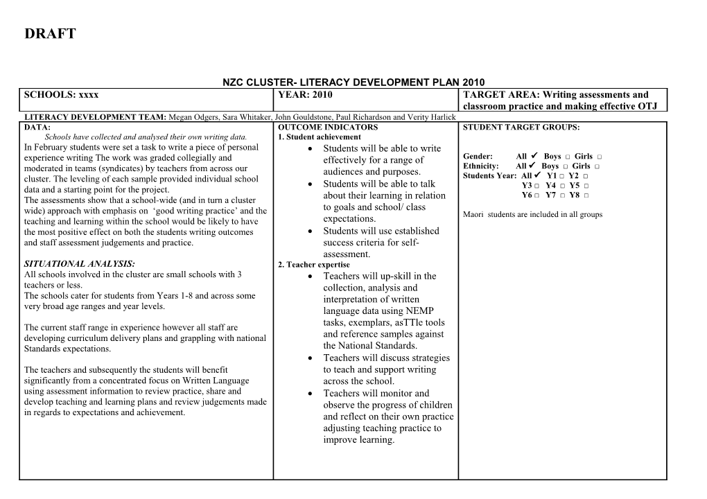 Nzc Cluster- Literacy Development Plan 2010