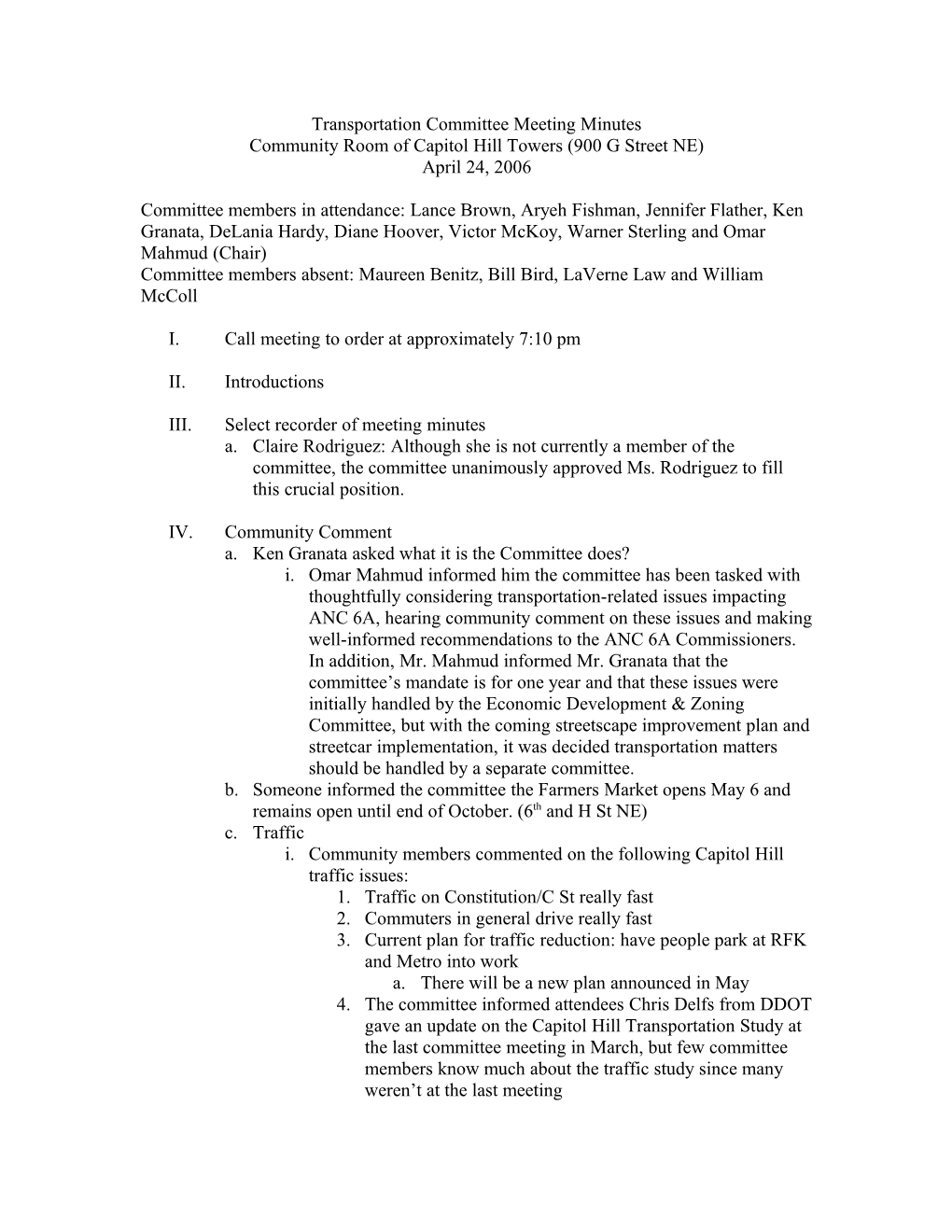 Transportation Committee Minutes