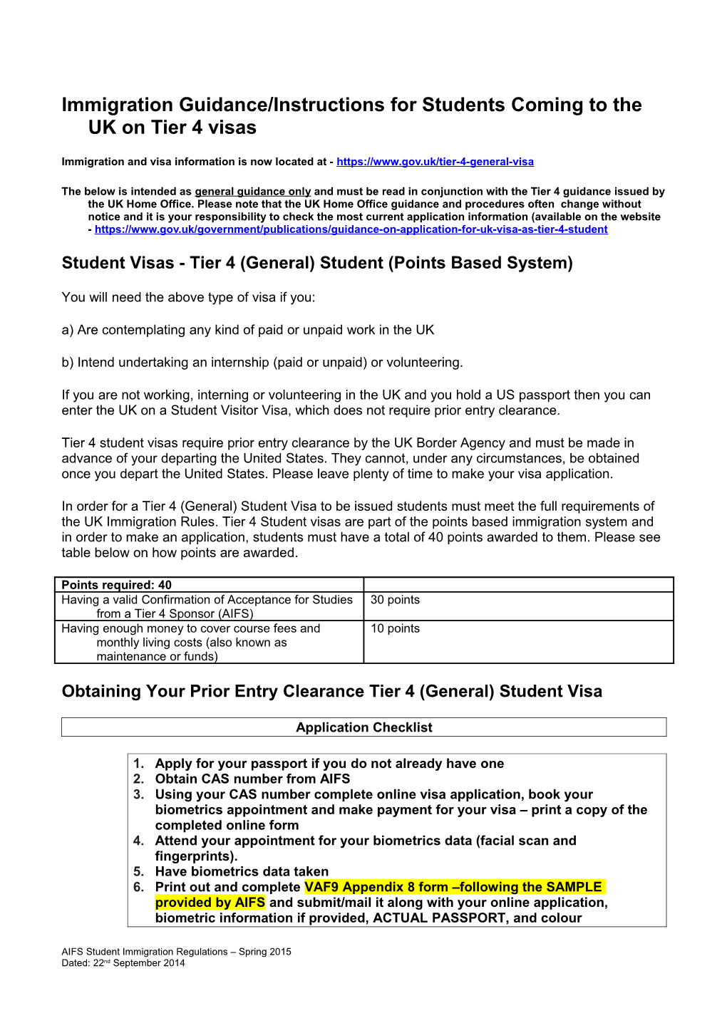 Immigration Guidance/Instructions for Students Coming to the UK on Tier 4 Visas