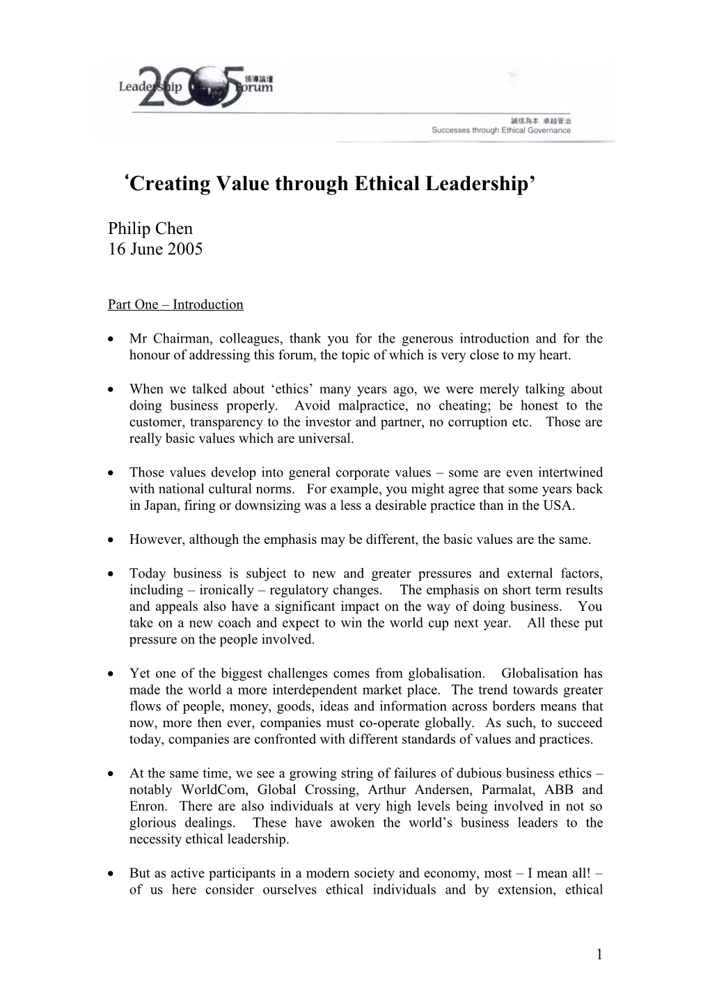 Creating Value Through Ethical Leadership