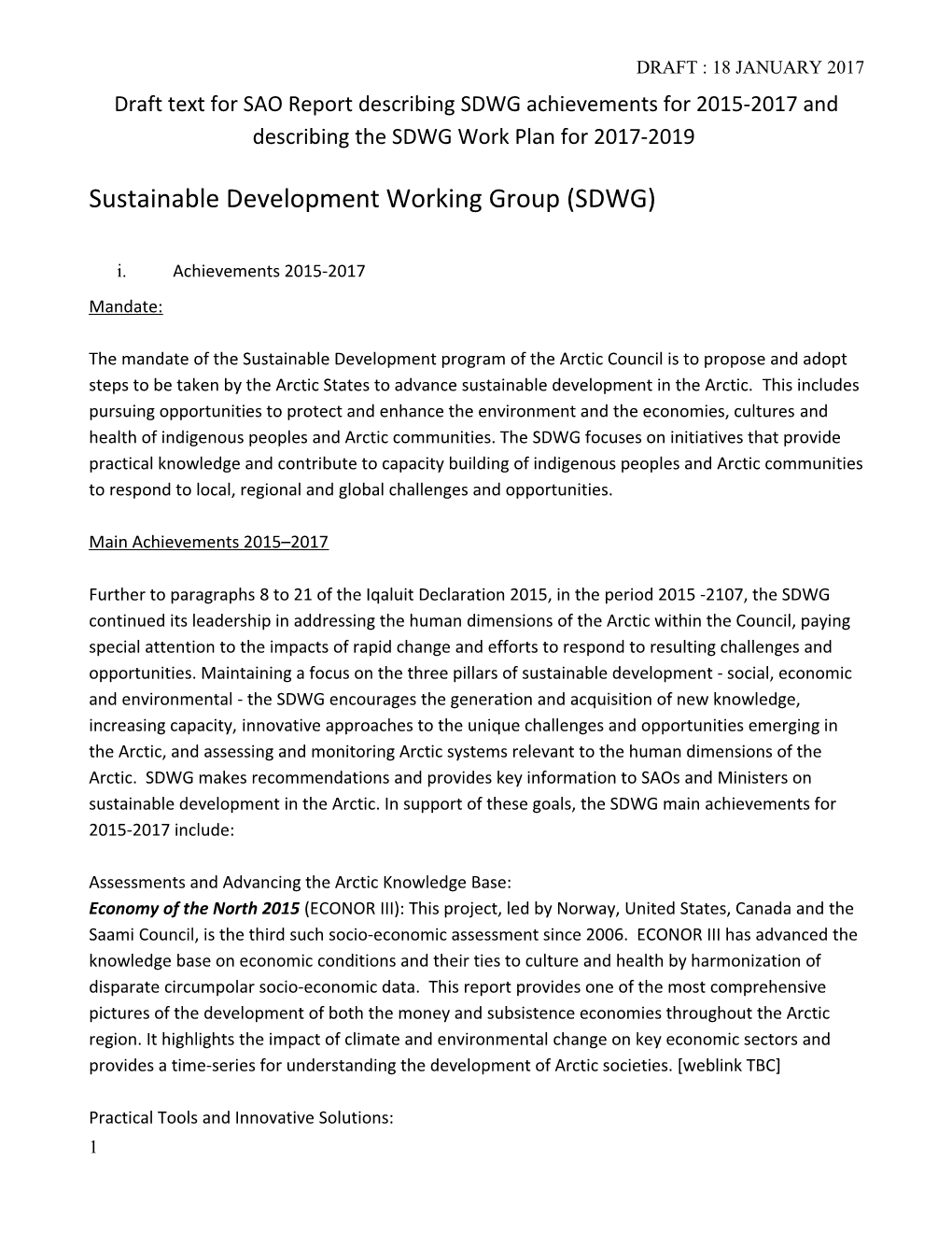 Sustainable Development Working Group (SDWG)