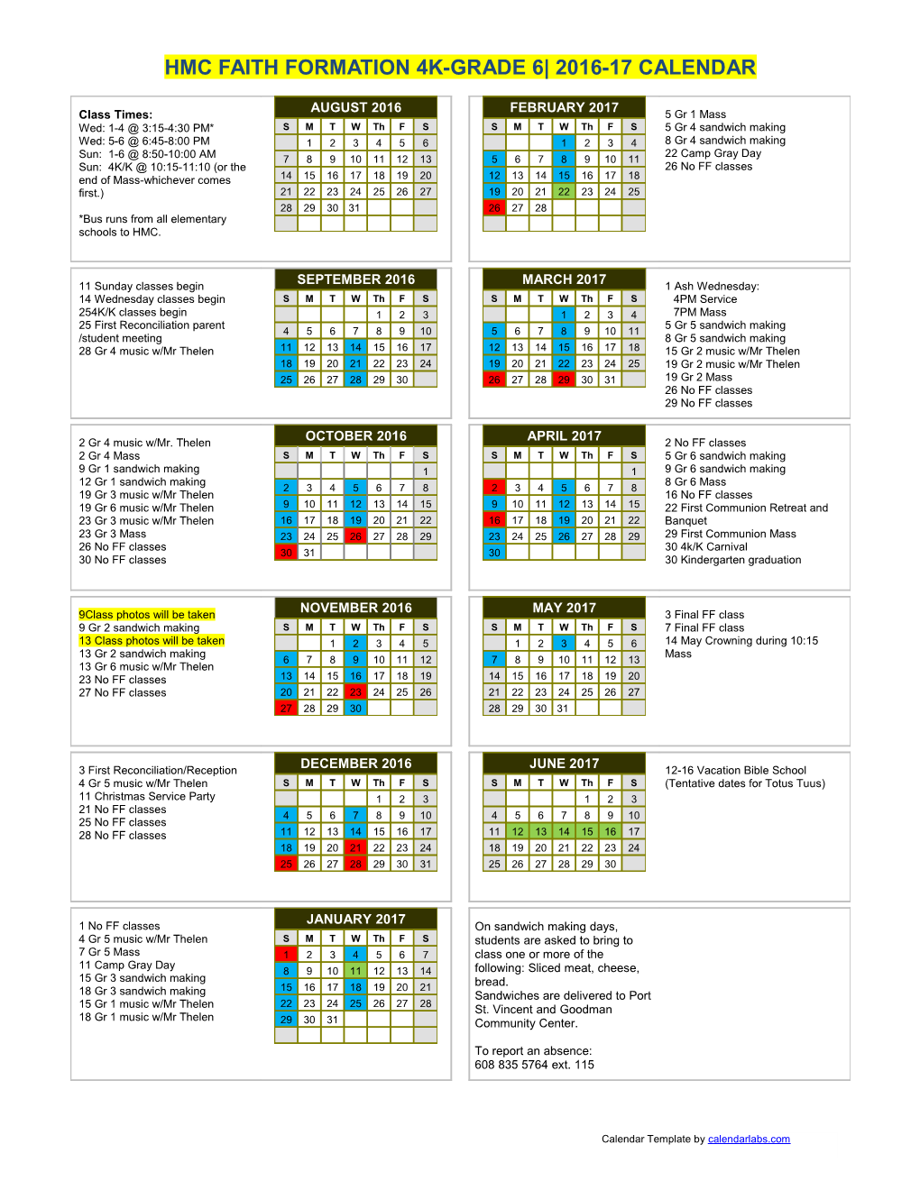 2016-17 School Calendar - Calendarlabs.Com s1
