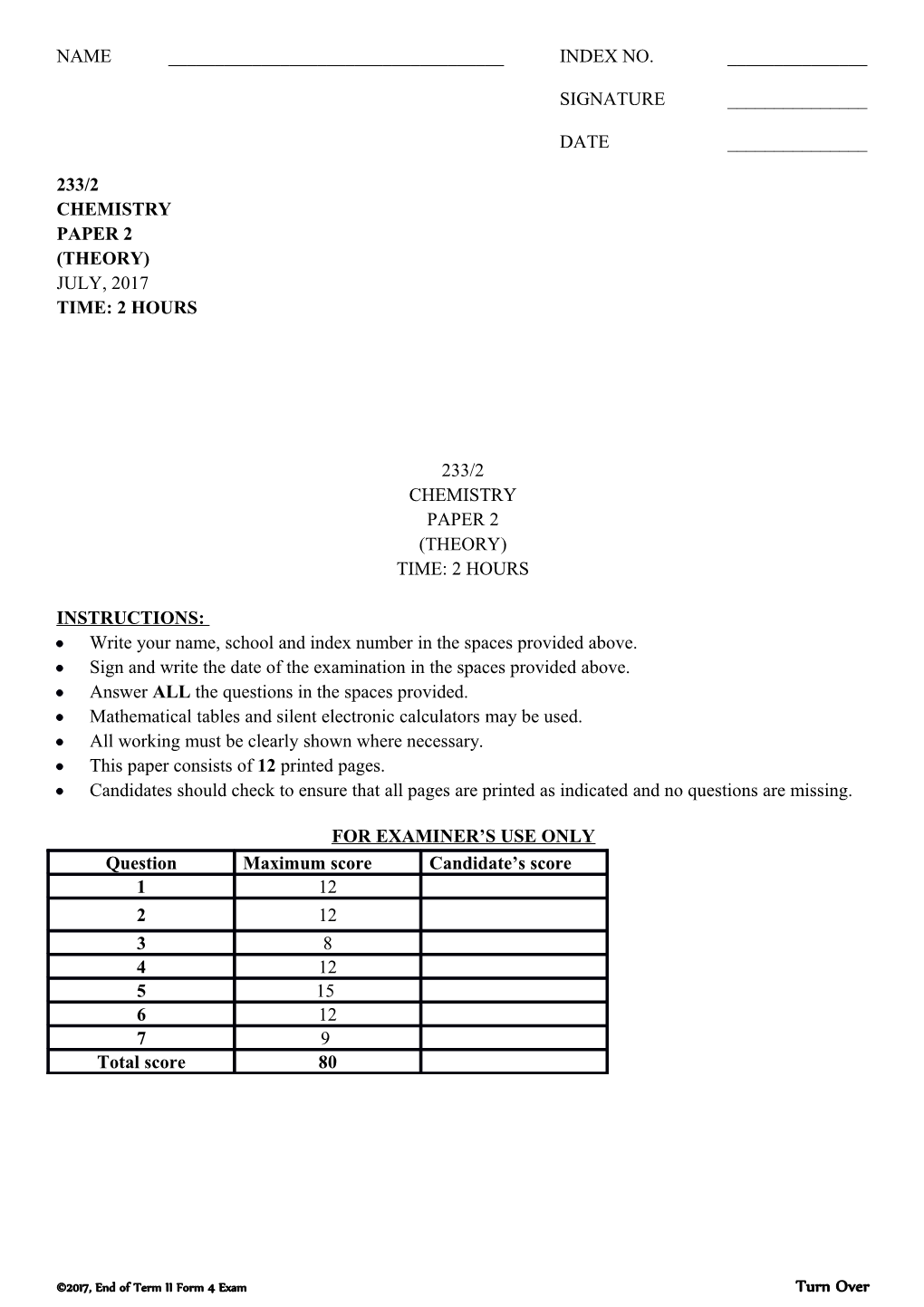 233/2 Chemistry Paper 2 s1