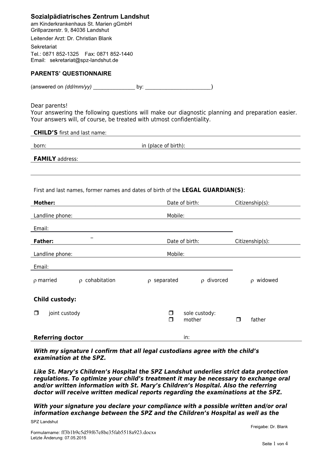 Parents Questionnaire