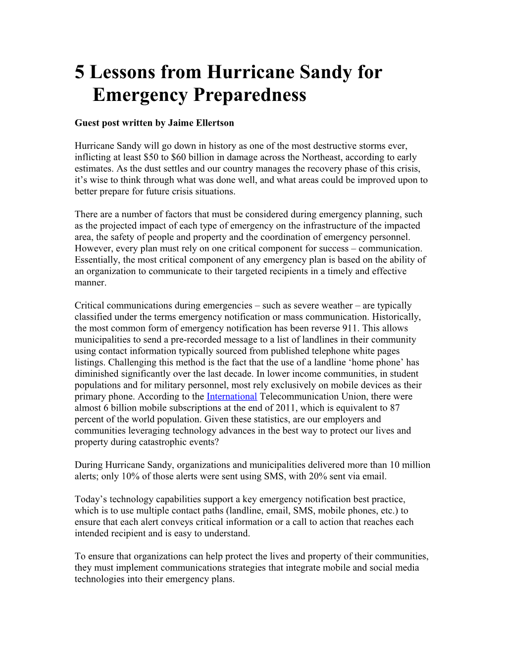 5 Lessons from Hurricane Sandy for Emergency Preparedness