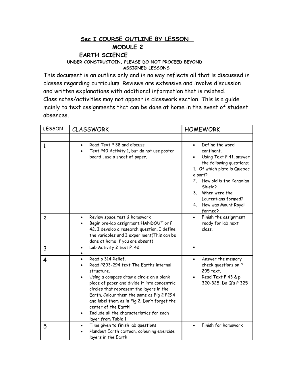 Sec I COURSE OUTLINE by LESSON