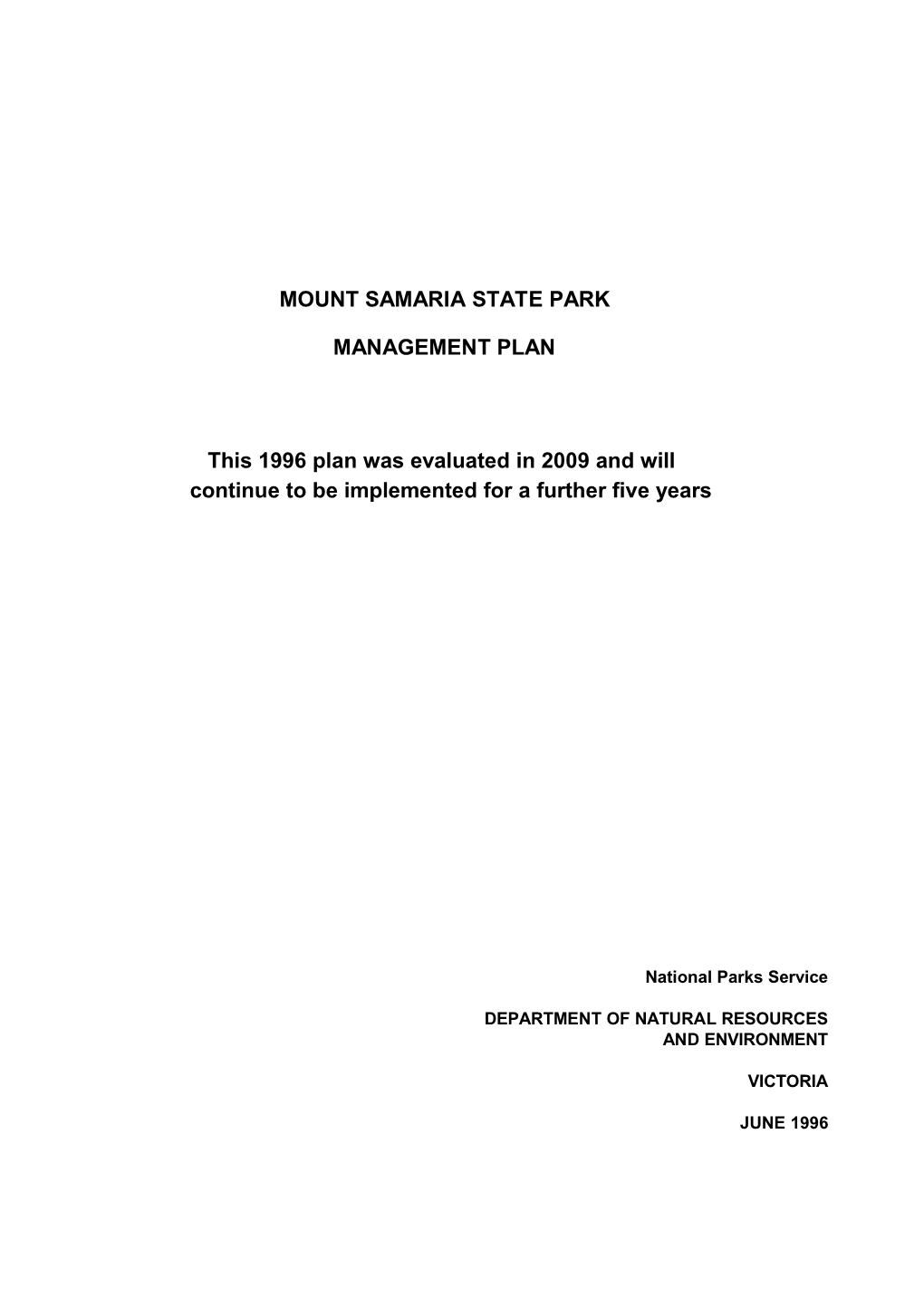 Mt Samaria State Park Management Plan