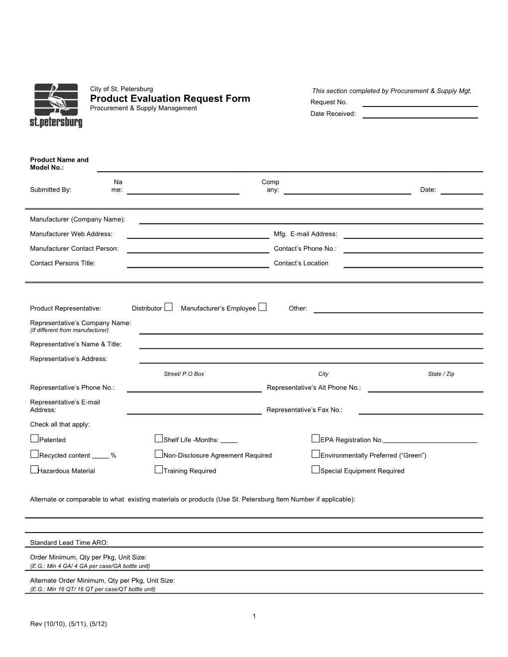 City of St. Petersburg Product Evaluation Request Form