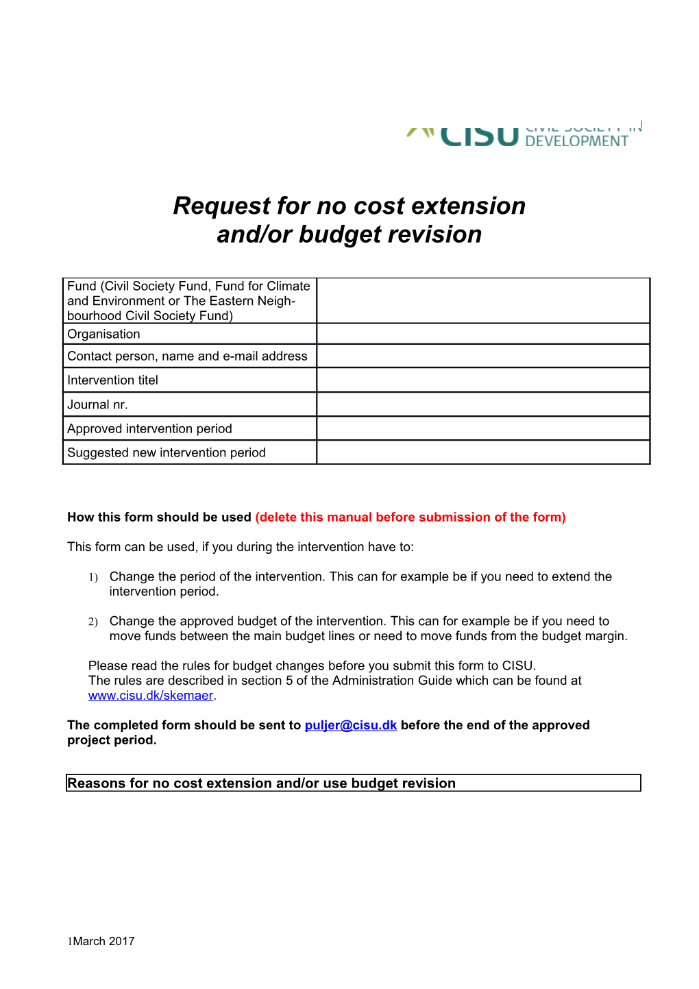Request for No Cost Extension