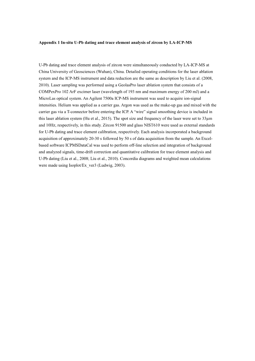 Appendix 1 In-Situ U-Pb Dating and Trace Element Analysis of Zircon by LA-ICP-MS