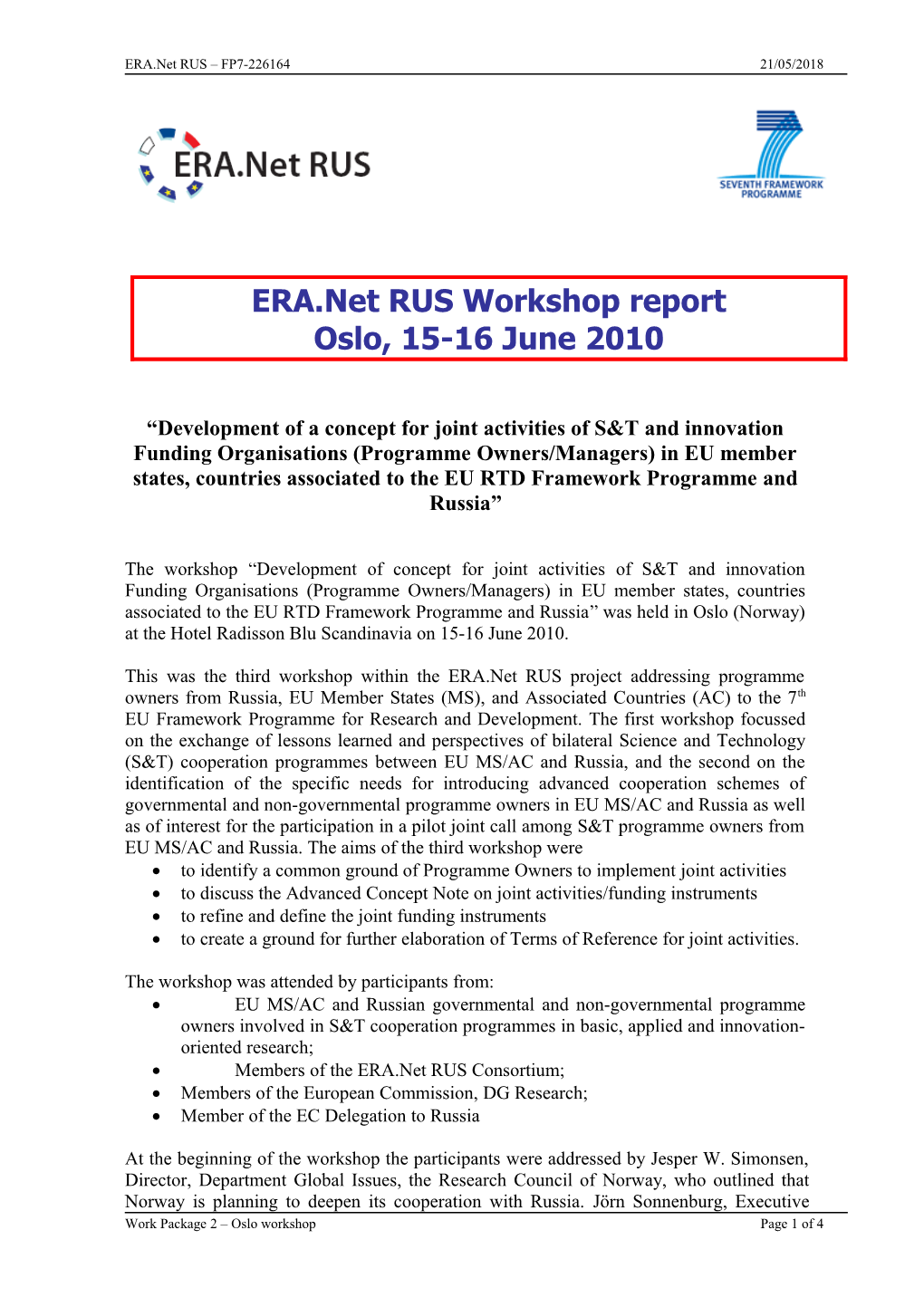 Report on the Workshop