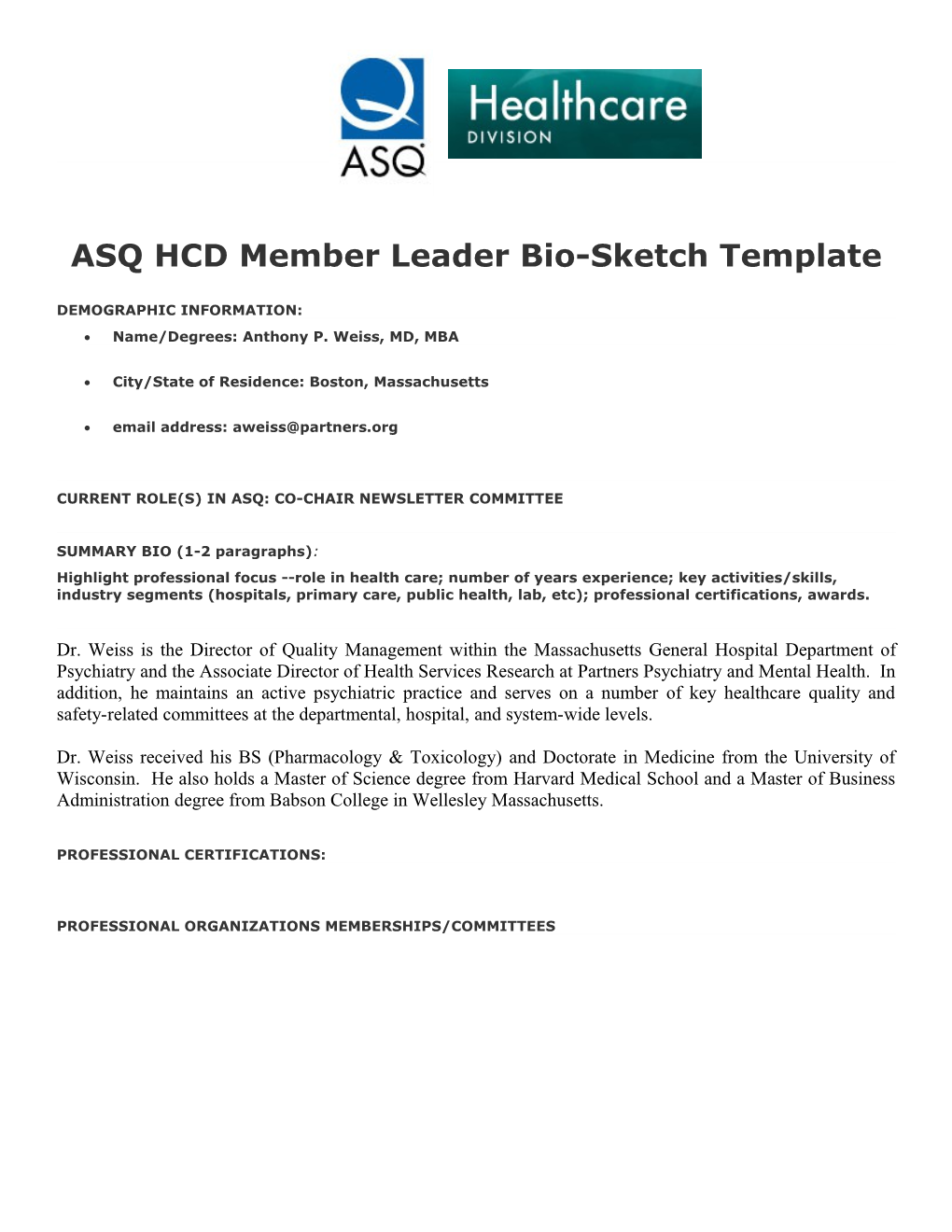 ASQ HCD Member Leader Bio-Sketch Template