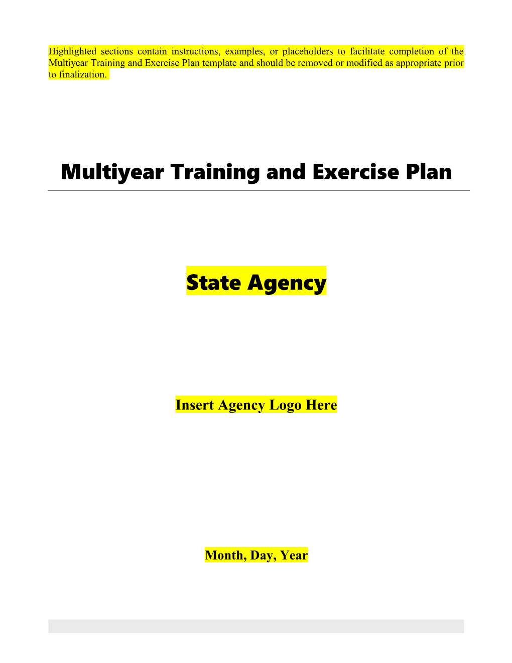 Multiyear Training and Exercise Plan