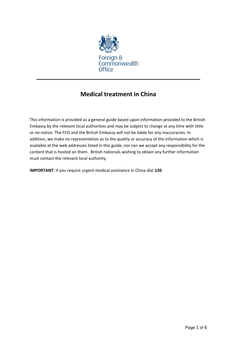 An Overview of Medical Treatment in China
