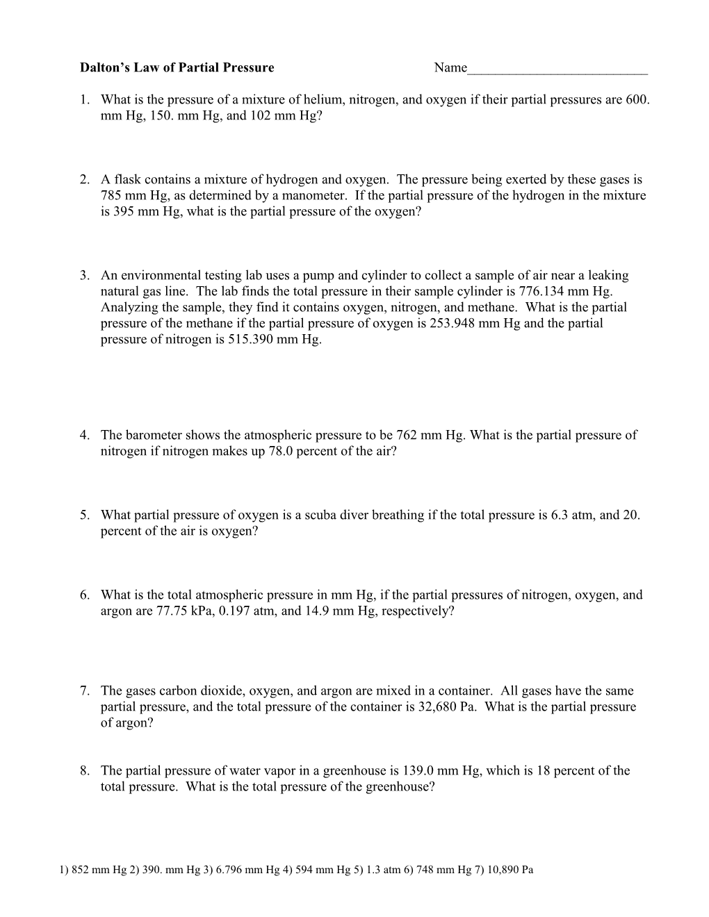 Dalton S Law of Partial Pressure