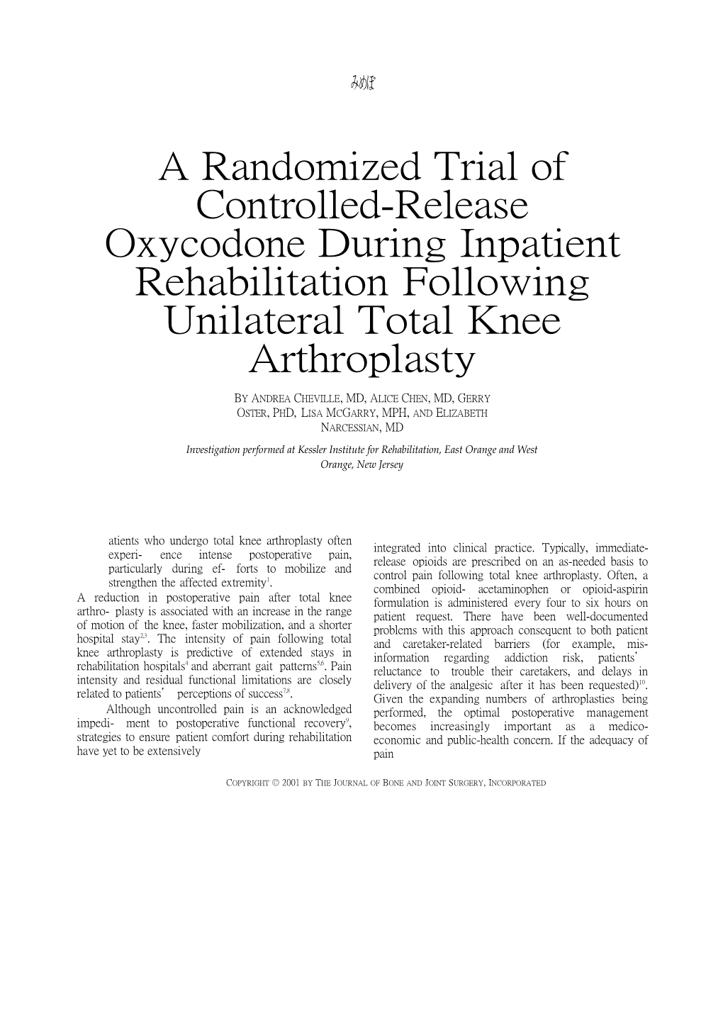 A Randomized Trial of Controlled-Release Oxycodone During Inpatient Rehabilitation Following