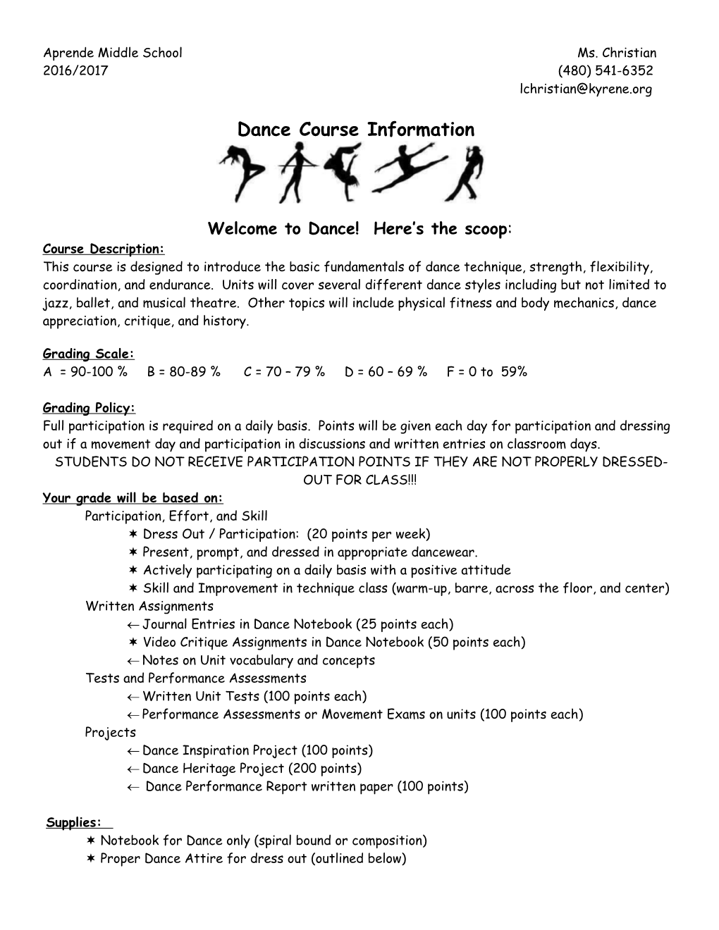 Dance Course Information