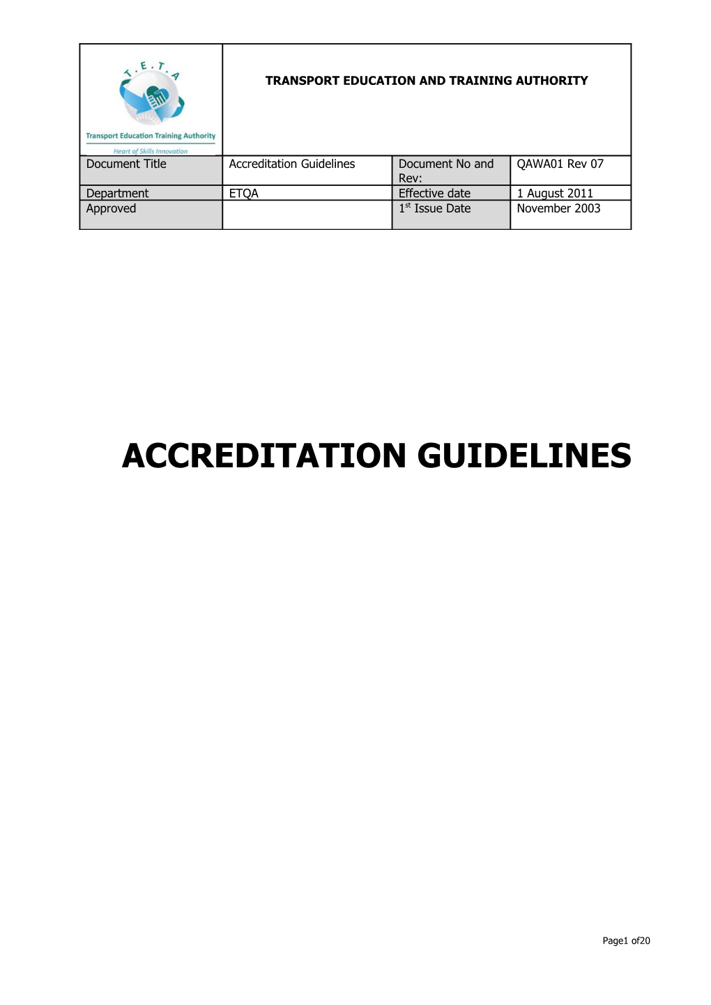 Teta Etqa Accreditation Guidelines