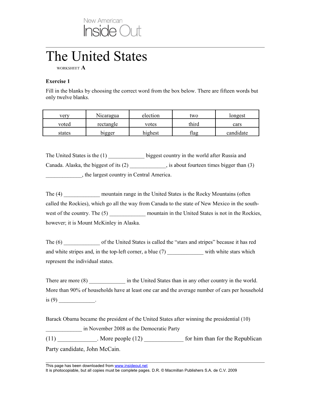 The United States WORKSHEET A