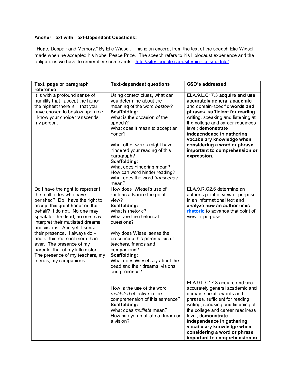 Anchor Text with Text-Dependent Questions