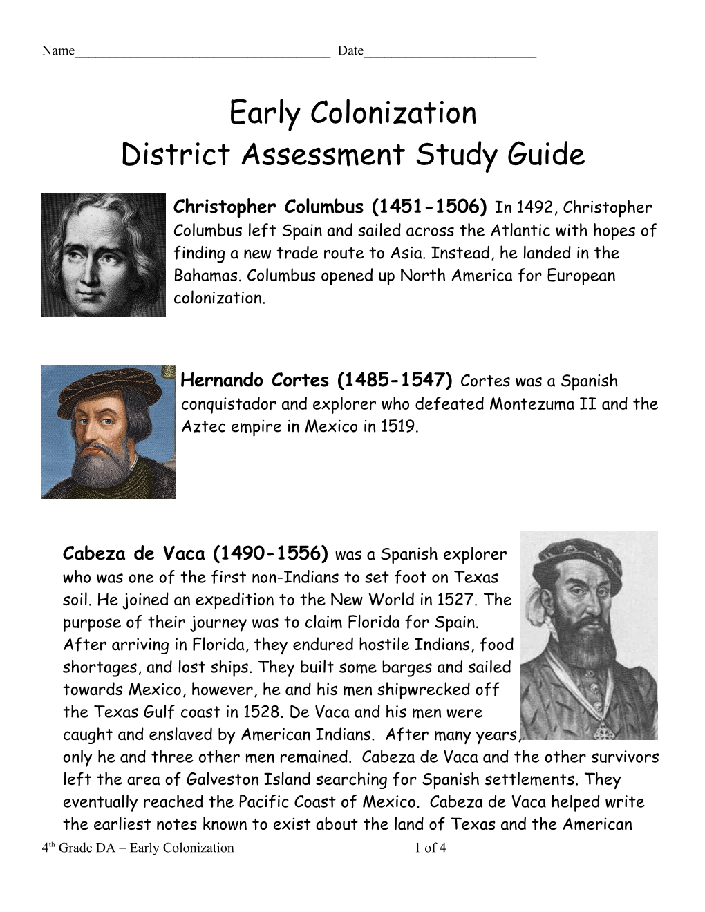 Study Guide For Early Colonization English