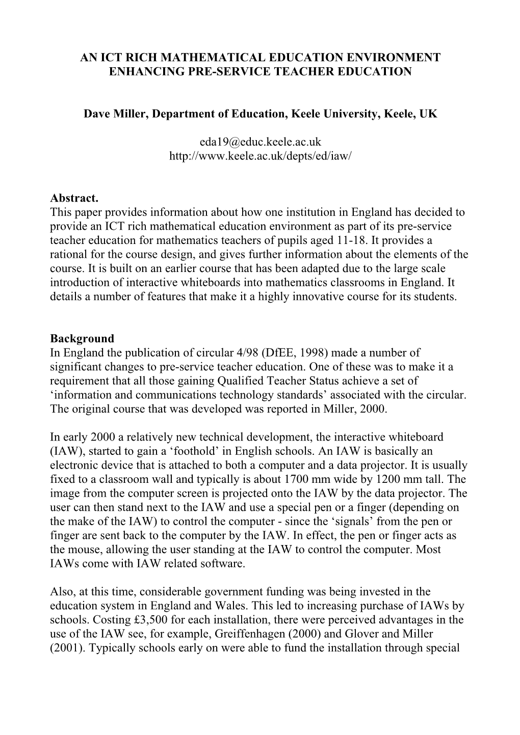 An Ict Rich Mathematical Education Environment