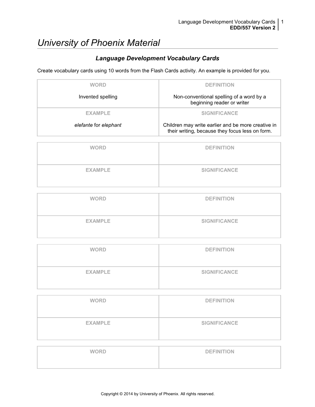 Language Development Vocabulary Cards