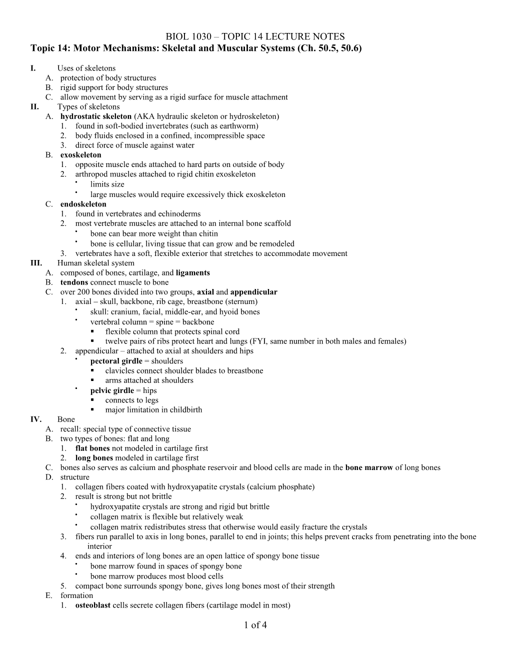 Topic 14: Motor Mechanisms: Skeletal and Muscular Systems (Ch. 50)