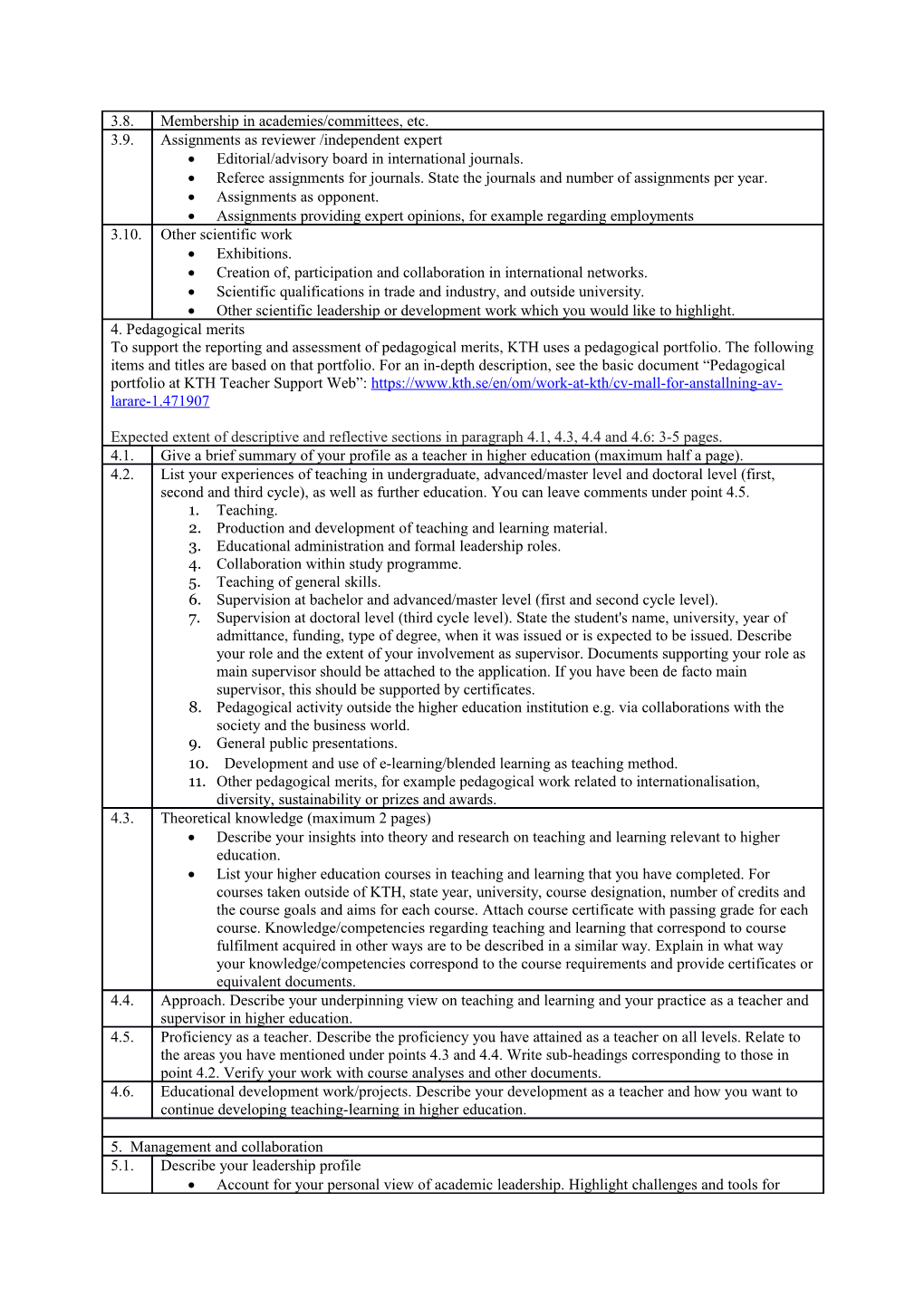 CV Template for the Employment and Promotion of Teachers