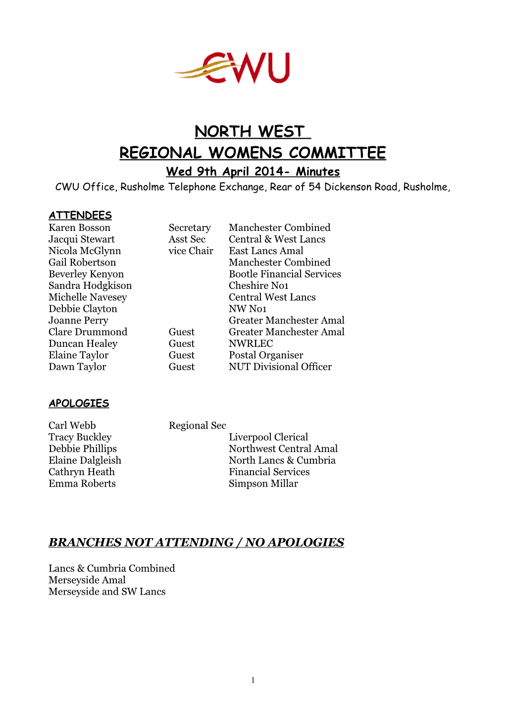 Report Back from the Nw Womens Agm and Committee Meeting on the 16 January 2004-01-27