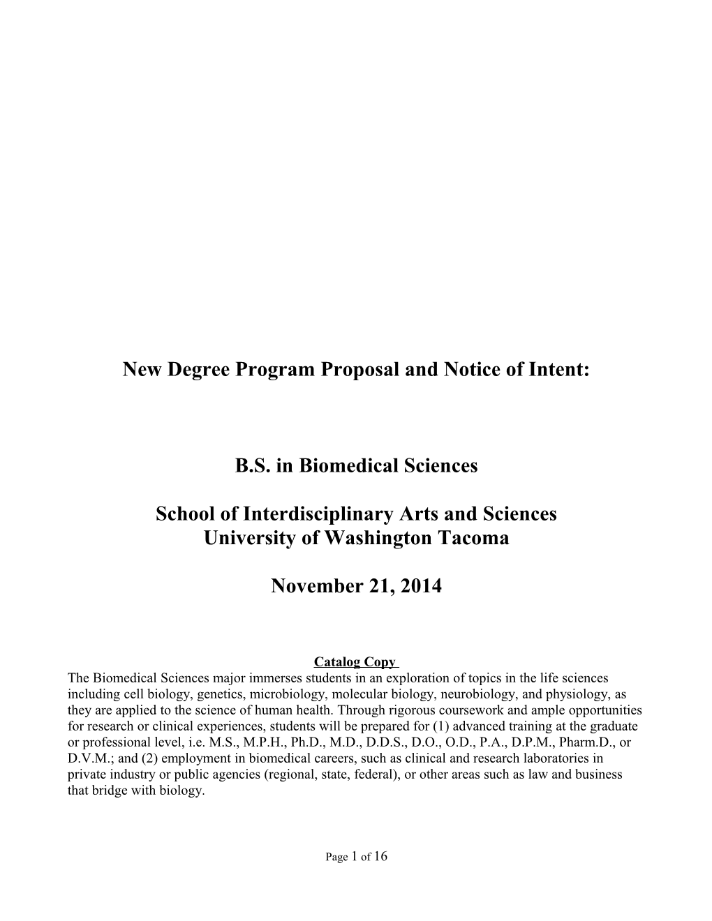 New Degree Program Proposal and Notice of Intent