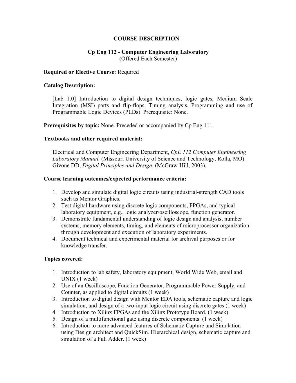 Cp Eng 112 - Computer Engineering Laboratory