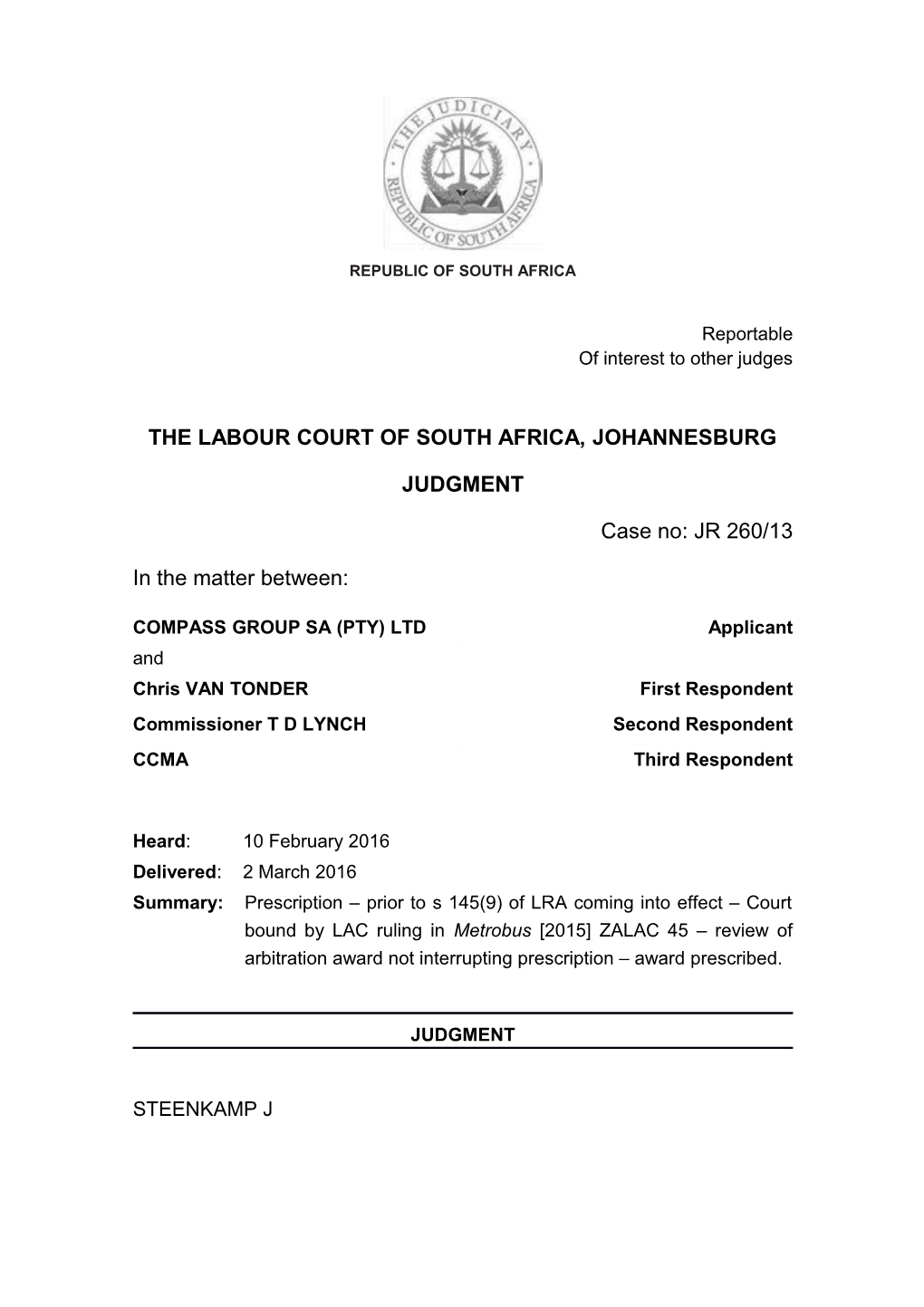 The Labour Court of South Africa, JOHANNESBURG
