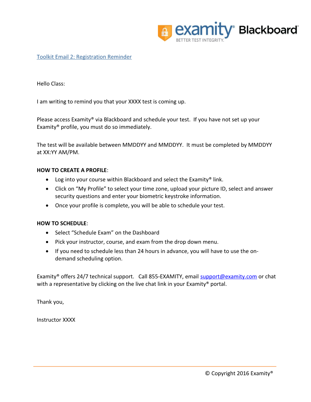 Toolkit Email 1: Class Introduction to Examity s1