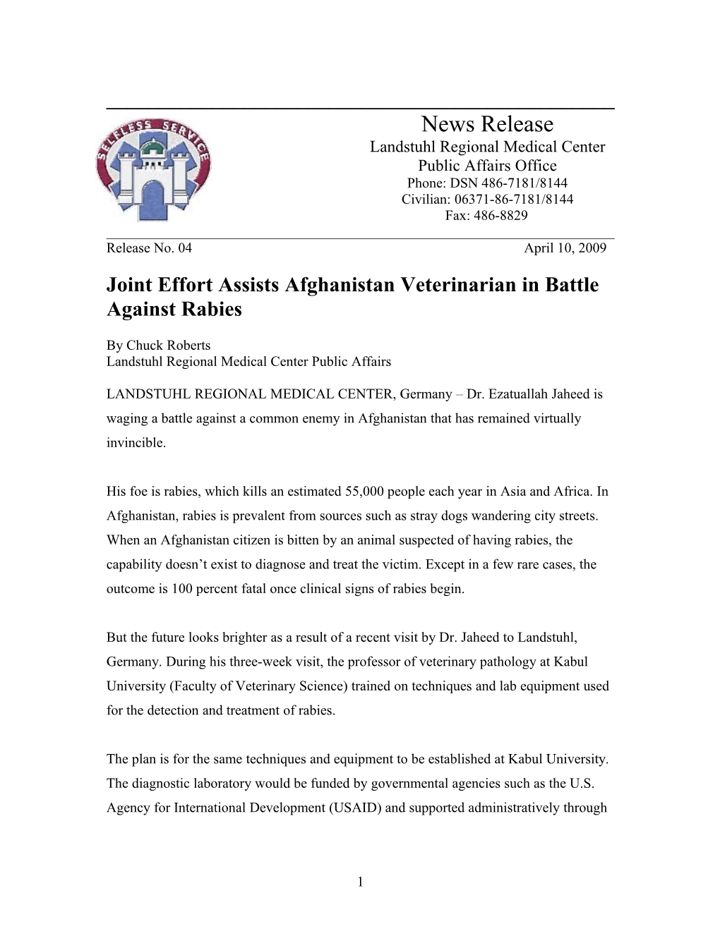Joint Effort Assists Afghanistan Veterinarian in Battle Against Rabies