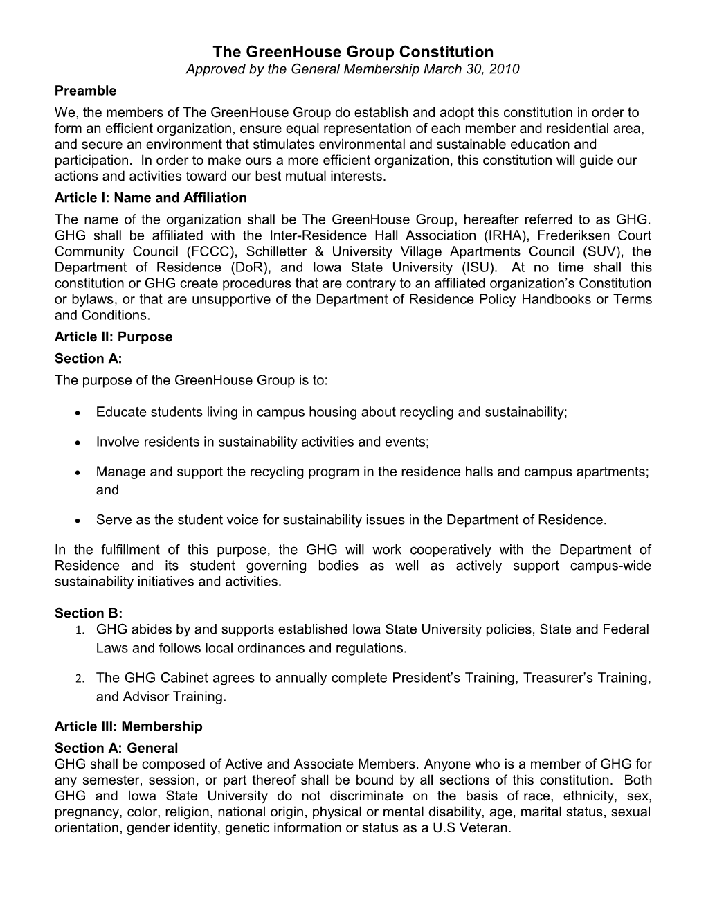 The Greenhouse Group Constitution